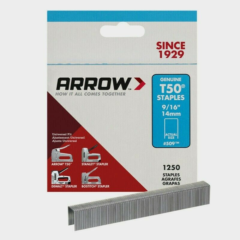 #509 Arrow Staples 9/16" 14mm For T50 Manual & Electric Staples Guns Box Of 1250